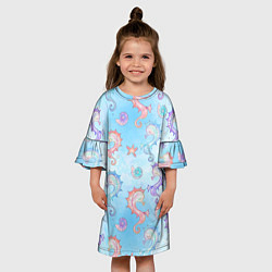 Платье клеш для девочки Морские коньки - паттерн, цвет: 3D-принт — фото 2