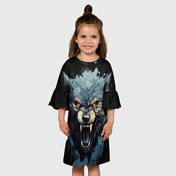 Платье клеш для девочки Blue black wolf, цвет: 3D-принт — фото 2