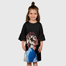 Платье клеш для девочки Танджиро - клинок - минимализм, цвет: 3D-принт — фото 2