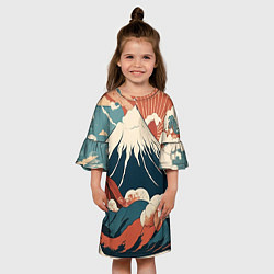 Платье клеш для девочки Ретро Фудзияма, цвет: 3D-принт — фото 2