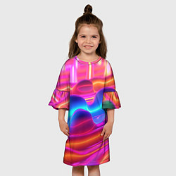 Платье клеш для девочки Неоновые объемные волны, цвет: 3D-принт — фото 2