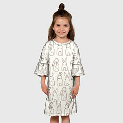 Платье клеш для девочки Хвостики зайчиков - паттерн на молочном, цвет: 3D-принт — фото 2