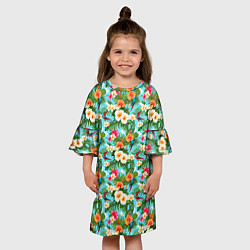Платье клеш для девочки Цветочки гавайский стиль, цвет: 3D-принт — фото 2