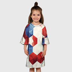 Платье клеш для девочки Белые синие красные плиты, цвет: 3D-принт — фото 2