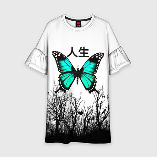 Детское платье С бабочкой на фоне японского иероглифа / 3D-принт – фото 1