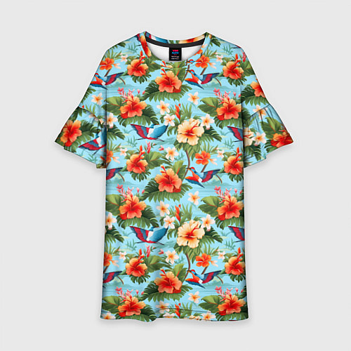 Детское платье Разные гавайские цветочки / 3D-принт – фото 1