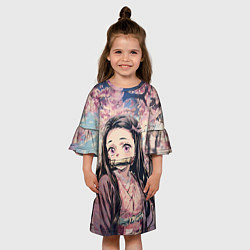 Платье клеш для девочки Портрет Нэдзуко Камадо с Сакурой, цвет: 3D-принт — фото 2