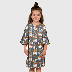 Платье клеш для девочки Ночные зайчики, цвет: 3D-принт — фото 2
