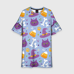 Платье клеш для девочки Кошачий хэллоуин, цвет: 3D-принт