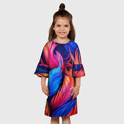 Платье клеш для девочки Экзотические перья, цвет: 3D-принт — фото 2