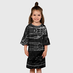 Платье клеш для девочки Чертеж ракеты на чёрном фоне, цвет: 3D-принт — фото 2