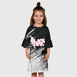 Платье клеш для девочки Blackpink - черно-белый, цвет: 3D-принт — фото 2