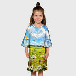 Платье клеш для девочки Россия - летнее цветочное поле, цвет: 3D-принт — фото 2