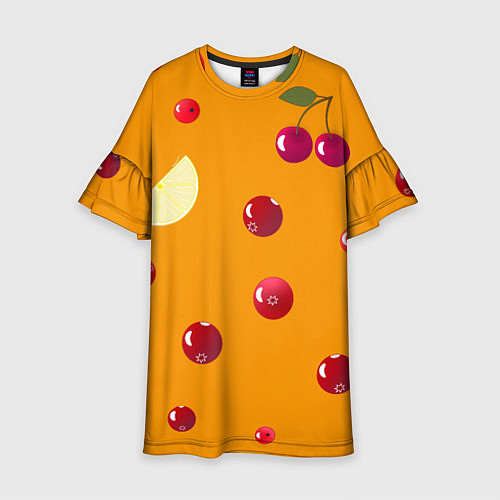 Детское платье Ягоды и лимон, оранжевый фон / 3D-принт – фото 1