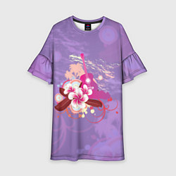 Детское платье Розовая гитара и цветочный орнамент