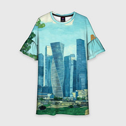 Платье клеш для девочки Москва-сити Ван Гог, цвет: 3D-принт