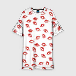 Платье клеш для девочки Поцелуи - паттерн, цвет: 3D-принт