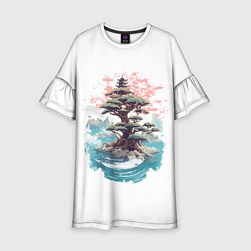 Детское платье Японское дерево и пагода в море / 3D-принт – фото 1