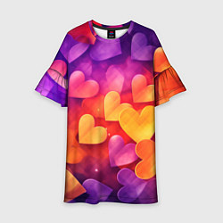 Платье клеш для девочки Разноцветные сердечки, цвет: 3D-принт