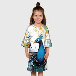 Платье клеш для девочки Краски, павлин, цвет: 3D-принт — фото 2