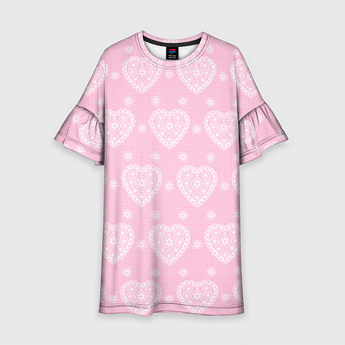 Детское платье Розовое кружево сердечки / 3D-принт – фото 1