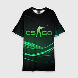 Платье клеш для девочки CS GO green logo, цвет: 3D-принт