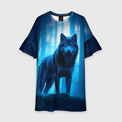 Платье клеш для девочки Волк в ночном лесу, цвет: 3D-принт