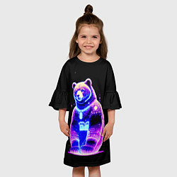 Платье клеш для девочки Космический светящийся мишка, цвет: 3D-принт — фото 2