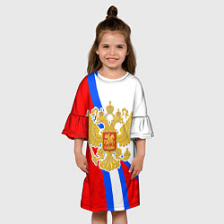 Платье клеш для девочки Герб РФ - Российский триколор, цвет: 3D-принт — фото 2