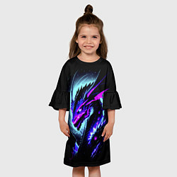 Платье клеш для девочки Морда дракона - неоновое свечение, цвет: 3D-принт — фото 2