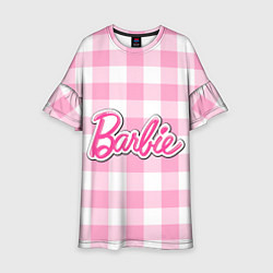 Детское платье Барби лого розовая клетка
