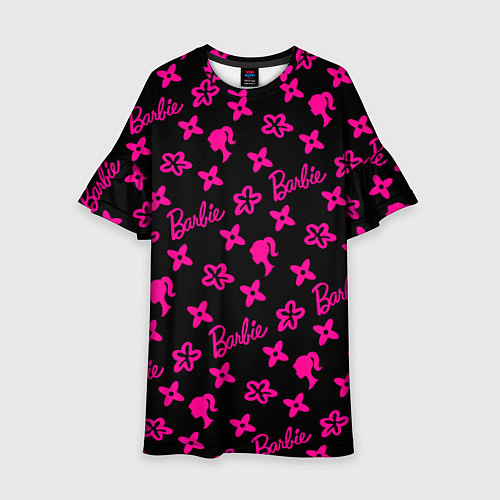 Детское платье Барби паттерн черно-розовый / 3D-принт – фото 1