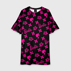Платье клеш для девочки Барби паттерн черно-розовый, цвет: 3D-принт