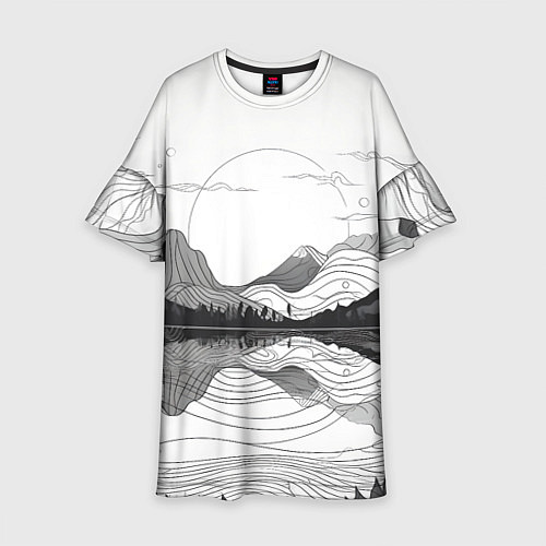 Детское платье Минималистичный пейзаж чб / 3D-принт – фото 1