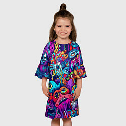 Платье клеш для девочки Кислотные монстры, цвет: 3D-принт — фото 2