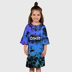 Платье клеш для девочки Gamer геймер абстрактный фон, цвет: 3D-принт — фото 2