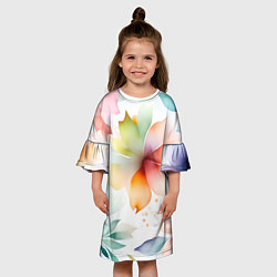 Платье клеш для девочки Акварельный цветочный принт, цвет: 3D-принт — фото 2