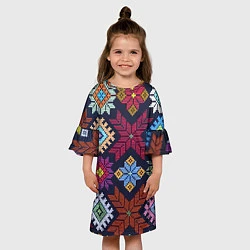 Платье клеш для девочки Орнамент удмуртский, цвет: 3D-принт — фото 2
