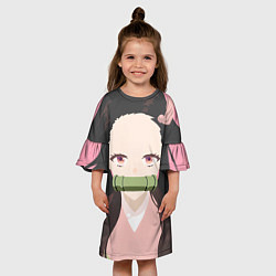 Платье клеш для девочки Клинок рассекающий демонов Нэдзуко, цвет: 3D-принт — фото 2