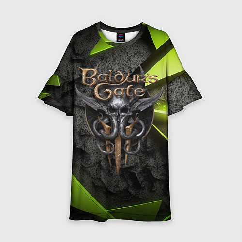 Детское платье Baldurs Gate 3 logo green abstract / 3D-принт – фото 1