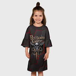 Платье клеш для девочки Baldurs Gate 3 logo red black geometry, цвет: 3D-принт — фото 2
