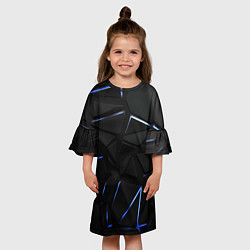 Платье клеш для девочки Black texture neon line, цвет: 3D-принт — фото 2