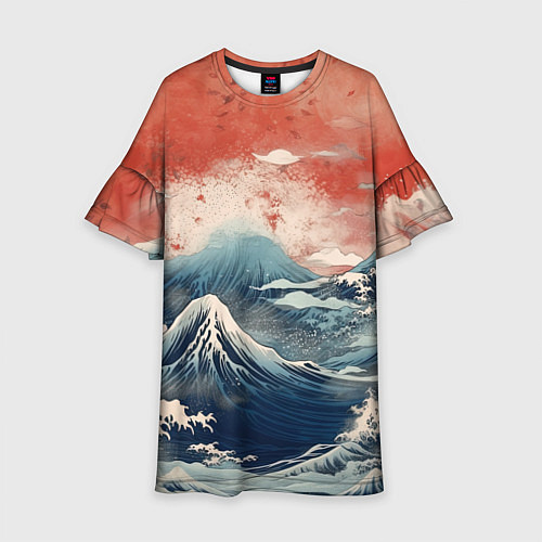 Детское платье Японское море в ретро стиле / 3D-принт – фото 1