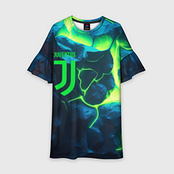Платье клеш для девочки Juventus green neon, цвет: 3D-принт