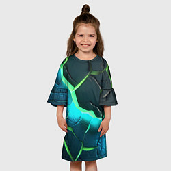 Платье клеш для девочки Зеленое неоновое свечение из зеленых плит, цвет: 3D-принт — фото 2