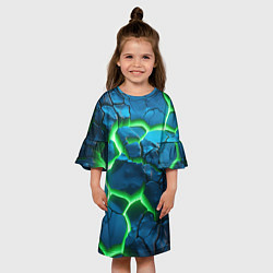Платье клеш для девочки Разлом зеленых плит, цвет: 3D-принт — фото 2