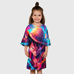 Платье клеш для девочки Луффи из Ван Пис - разноцветный, цвет: 3D-принт — фото 2