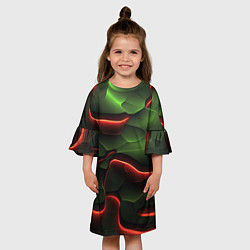 Платье клеш для девочки Объемные красно зеленые плиты, цвет: 3D-принт — фото 2