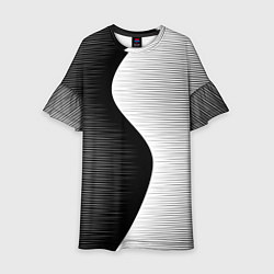 Платье клеш для девочки Черная белая абстракция зигзаг, цвет: 3D-принт