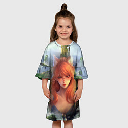 Платье клеш для девочки Аниме девушка лиса, цвет: 3D-принт — фото 2